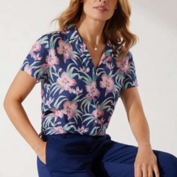TOMMY BAHAMA Talulla Gardens Camp Shirt in Island Navy L - Picture 1 of 16